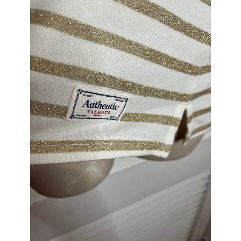 Talbots Authentic Gold Metallic Striped Boatneck 3/4 Sleeve Top Cream  M - Picture 4 of 6